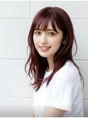 小顔レイヤーロングレッド20代30代40代くびれミディ韓国ヘア
