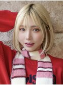 大人可愛い20代30代40代黒髪前下がりひし形小顔ボブ