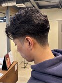 かき上げヘア七三ヘアツーブロックメンズ毛流れパーマ
