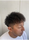 ツイストスパイラルパーマツーブロックショート短髪床屋バーバー