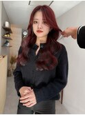 ★韓国ヘア♪ブリーチなし/ボルドーカラー/レッドチェリーピンク