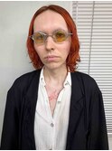 ウルフカットウルフパーマレイヤーカットオレンジカラーブリーチ