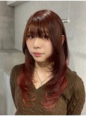 レイヤーカット/ハッシュカット/ワインレッド