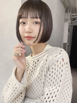 フォト 新宿三丁目(foto) ミニウルフチェリーブラウンブリーチなしショートボブ前髪/新宿