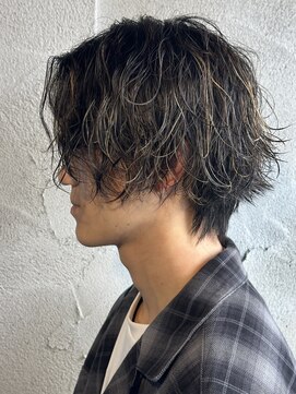 ニアウ 高崎店(Niau) センターパートウルフハイライトメンズパーマソフトパーマ群馬