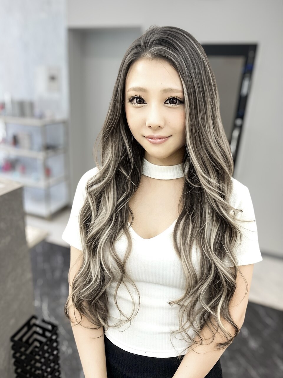 グレージュ×ホワイトベージュ#シールエクステ#ハイライト#静岡