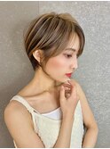 韓国風ハンサムショート髪質改善白髪ぼかしハイライトネビージュ