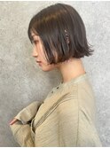 ボブ/ハイトーンカラー/オリーブベージュ/前髪 /縮毛矯正[池袋駅