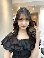 小顔ブリーチなし黒髪ネビージュワンレンローレイヤーボブルフ