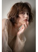マロンベージュ細めハイライト抜け感ボブパーマv上尾30代40代