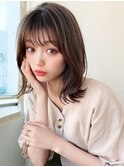 前髪パーマ/くびれミディ/ラベンダーカラー/イヤリングカラー
