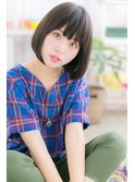 大人かわいい黒髪前髪パッツン前下がりナチュラルボブb1