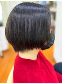 暗髪アッシュ髪質改善大人可愛い小顔ショート丸みボブ