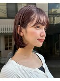 耳掛け可愛いワンカール肩上ボブヘア小顔顔まわり暖色カラー