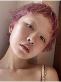ピンクベージュ丸みショートボブマッシュショートくびれショート