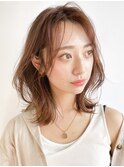 ミディアムレイヤー韓国風レイヤースタイルシースルーバング