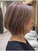 表参道白髪ぼかしマッシュショートヘアッシュベージュ40代50代