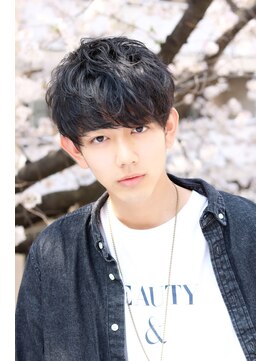 ネイビー(NAVY) 春のオススメ メンズ黒髪マッシュ 無造作スパイラルパーマ