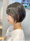 ワンサイドショート丸みボブ大人ショート前下がり黒髪ミニボブ