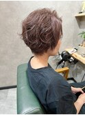 脱白髪染めカラー♪ピンクベージュ×ショートパーマ