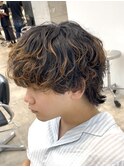 渋谷シャドウパーマメンズボブウルフカット緩めスパイラルパーマ