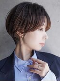 大人可愛い20代30代40代黒髪前下がりひし形小顔ボブ丸みショート