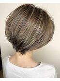 大人ショート_マロンベージュ Aラインボブ かきあげ