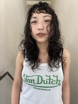 サロウィン 那覇店(SALOWIN) 黒髪レイヤーロングパーマ顔まわりカット似合わせウェーブ