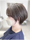 美フォルム大人丸みショート×くすみブラウン