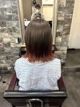 ライフ 住道店(Lyfe) デザインカラー毛先オレンジ_切りっぱなし外ハネボブ_230