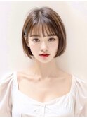 ミルクティーブラウン ショートボブ 透明感 前髪あり