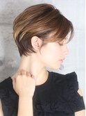 小顔美髪イメチェンピンクブラウン切りっぱなしボブショート