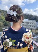 #卒業式 #ヘアセット #ヘアアレンジ #リボン #金箔 #シニヨン