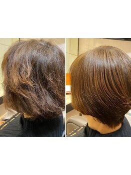 髪を内側から修復する髪質改善メニューと、オーガニックカラーで染める度に美髪を育む◇