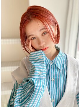 ホリデイズ ケアアンドスパ 練馬 豊島園(HOLIDAYS) 【HOLIDAYS】アプリコットオレンジ×ストレートボブ練馬髪質改善
