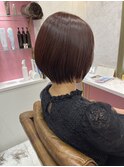 オレンジショコラブラウン髪質改善メテオカラーショートボブ