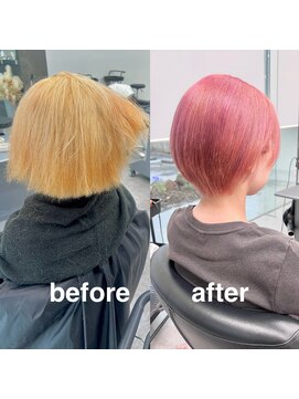 ガルボヘアー 桟橋店(garbo hair) ピンクカラー　オイルストレート　ブリーチ毛