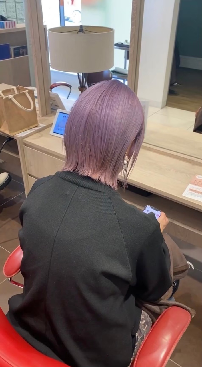 アース 会津若松店(HAIR&MAKE EARTH)&nbsp;ラベンダーピンク×ミニボブストレート
