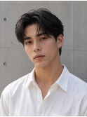 men's/ツーブロックセンターパート/黒染め/ニュアンスパーマ