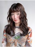 おくれ毛ロンググレージュ顔周りレイヤー韓国ヘア_F0871