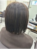 大人透明感ハイライトボブ★赤み消しグレージュオンカラー