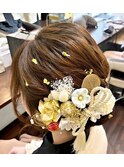 成人式ヘアメイク着付け前撮りゆるふわアップ髪飾りスタイル
