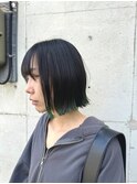 fika 切りっぱボブスタイル 毛先カラー グリーン