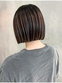 顔周りレイヤー韓国ヘアハイライトカラーミディアム_ba514822