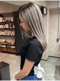 バレイヤージュ、ハイライト、レイヤーロング、グレーベージュ