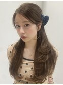 顔周りレイヤーカットベージュカラーくびれレイヤーカット韓国