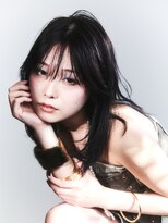 アルバム 渋谷パルコ(ALBUM)&nbsp;ロング黒髪グレージュ前髪カット韓国ヘア顔周りレイヤー_F31103