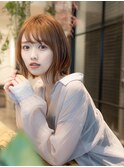 大人かわいい前髪セシルカットココアブラウンフリンジウェーブ