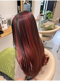 インナーカラー/ロング/レッドカラー