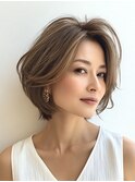 白髪ぼかし脱白髪染め似合わせショートボブ40代50代60代